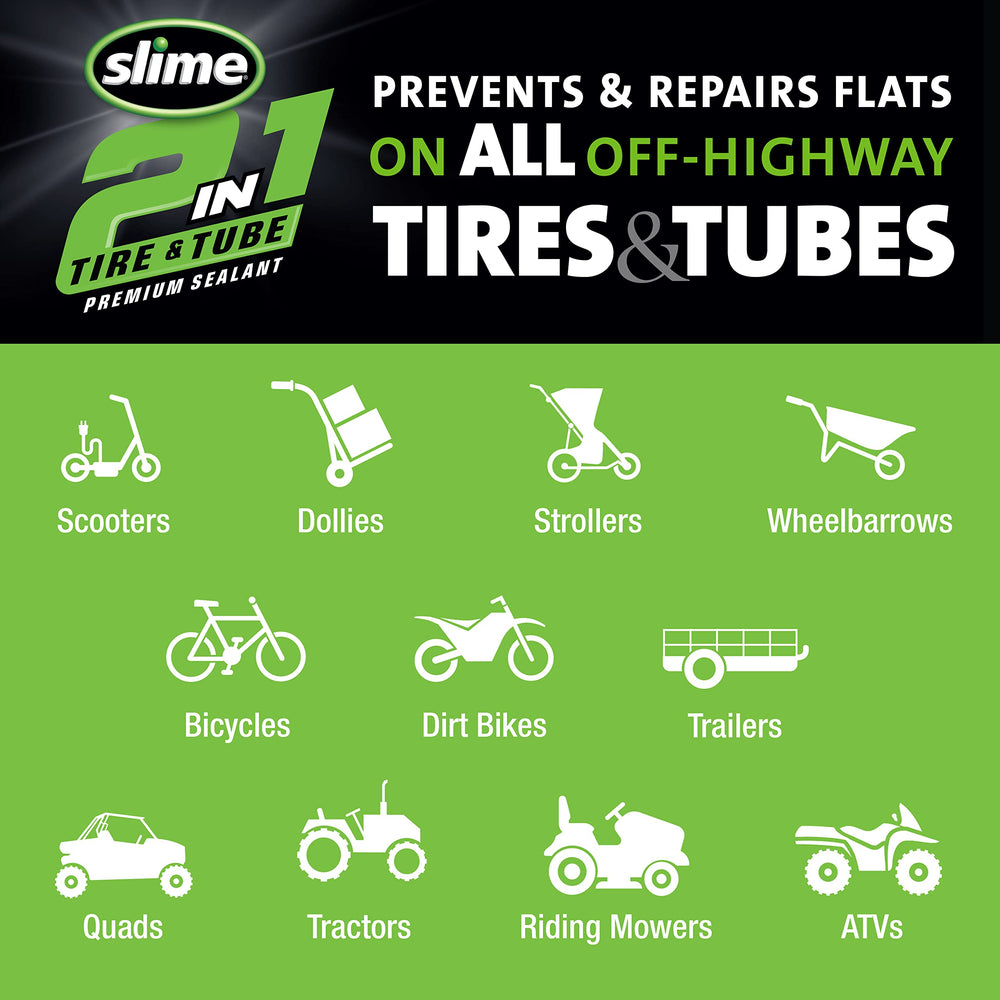 Slime 10194 eco-friendly non-toxic formula highlights safe, responsible tire maintenance.