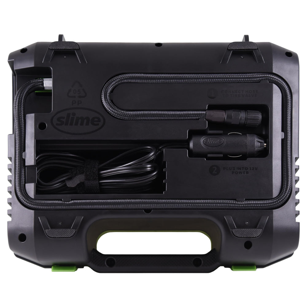 Slime 12V outlet power connection enables on-the-road inflating