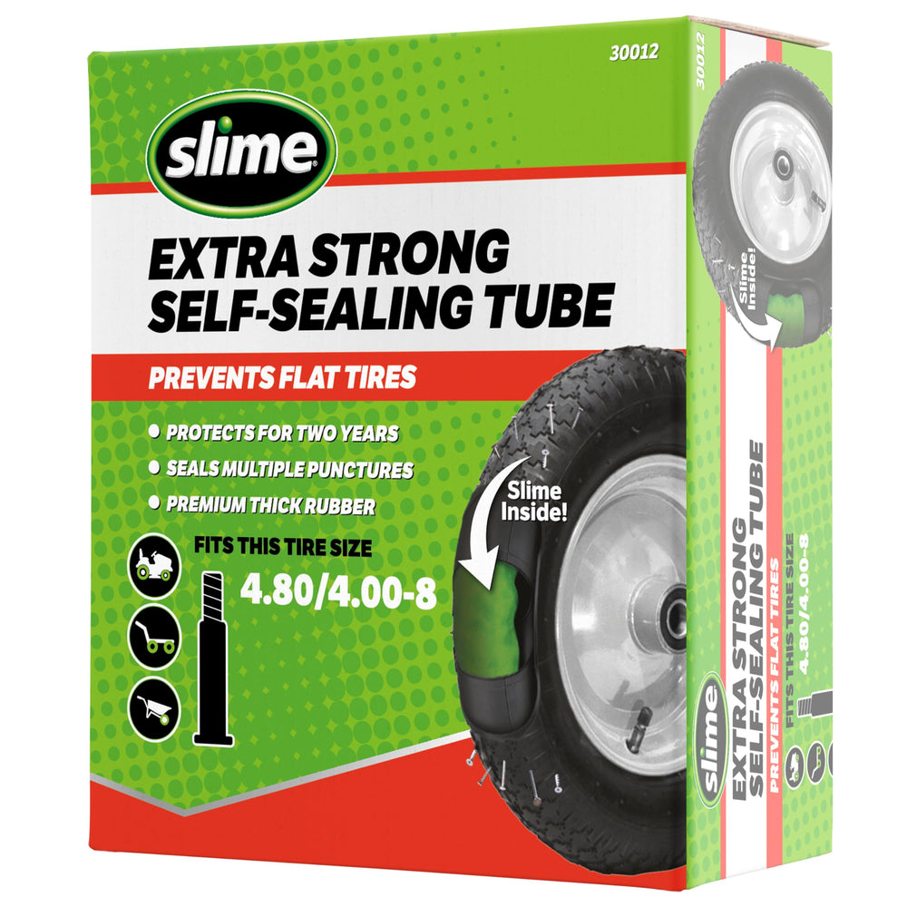 Slime 30012 inner-tube with sealant inside prevents flats during heavy yard work.