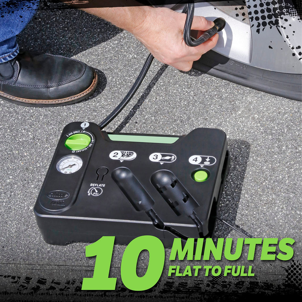 Slime 50122 tire inflator pump shown for fast on-road inflation.