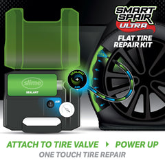 Slime flat tire repair demo illustrates instant sealing and inflation