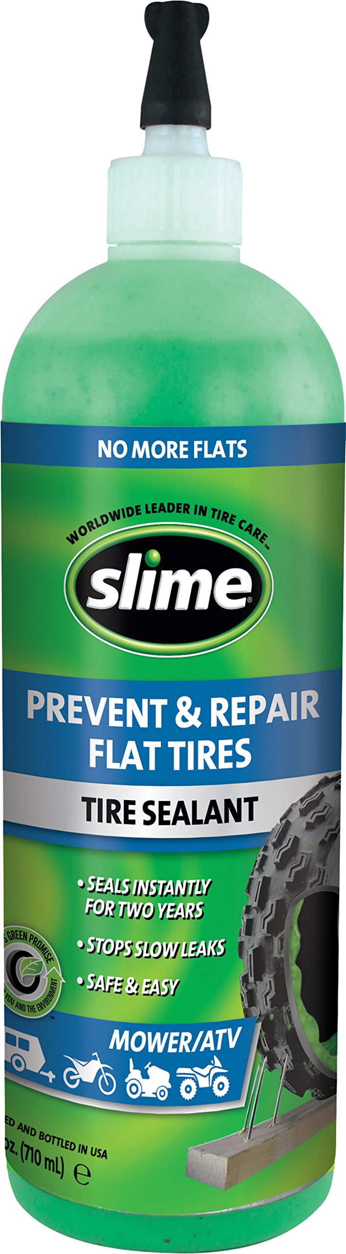 Slime flat-tire sealant bottle 24oz ready to seal punctures on tubeless tires.
