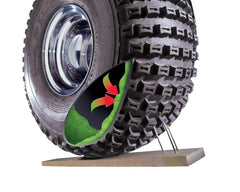 Slime sealant application closeup shows fast sealing action for punctures.