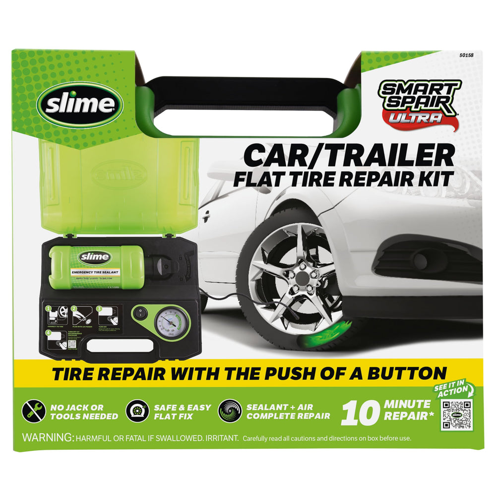 Slime Smart Spair Ultra kit assembly shows quick, on-road tire repair readiness
