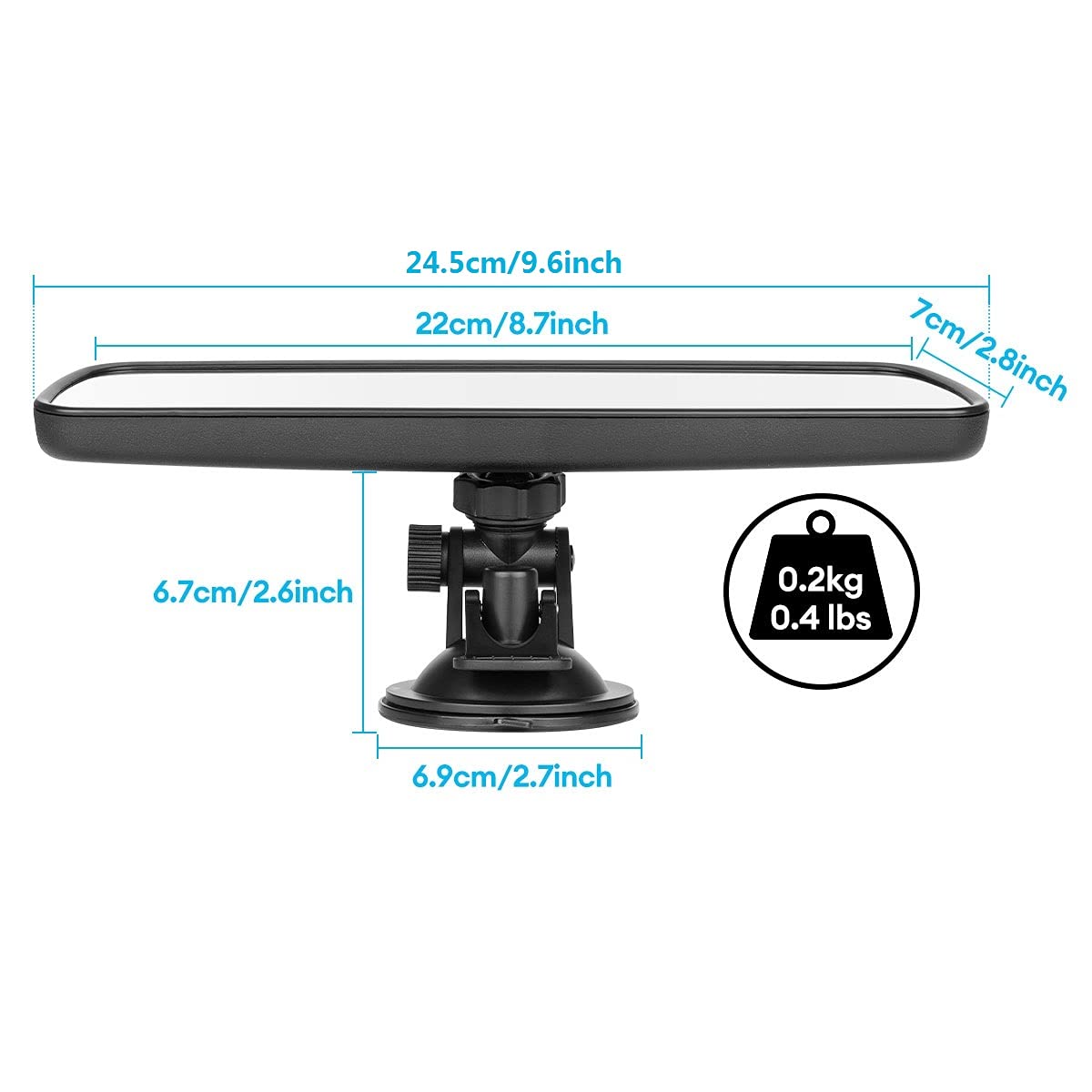 SLIIMU wide-angle flat glass mirror for better rear visibility and fewer blind spots.