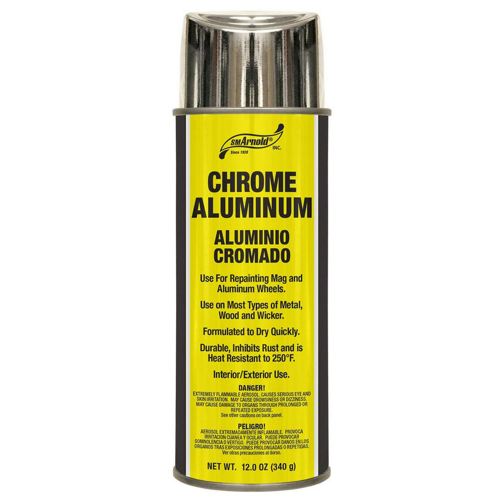 SM Arnold chrome aluminum spray paint delivers a quick-dry high gloss finish on metal surfaces