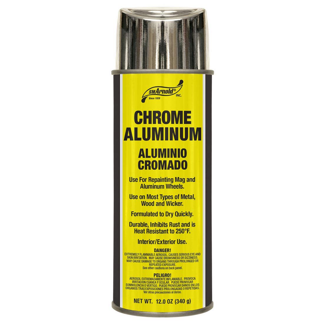 SM Arnold chrome aluminum spray paint delivers a quick-dry high gloss finish on metal surfaces