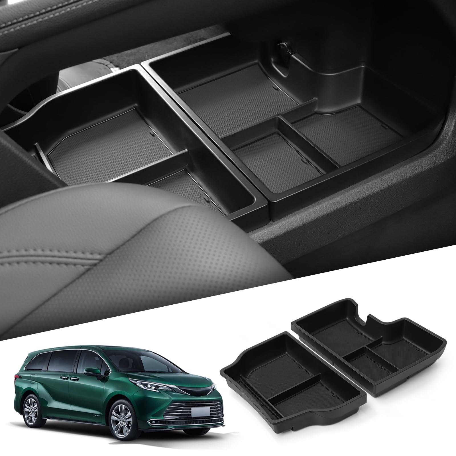 Smabee center-console lower tray for Toyota Sienna improves in-car organization.