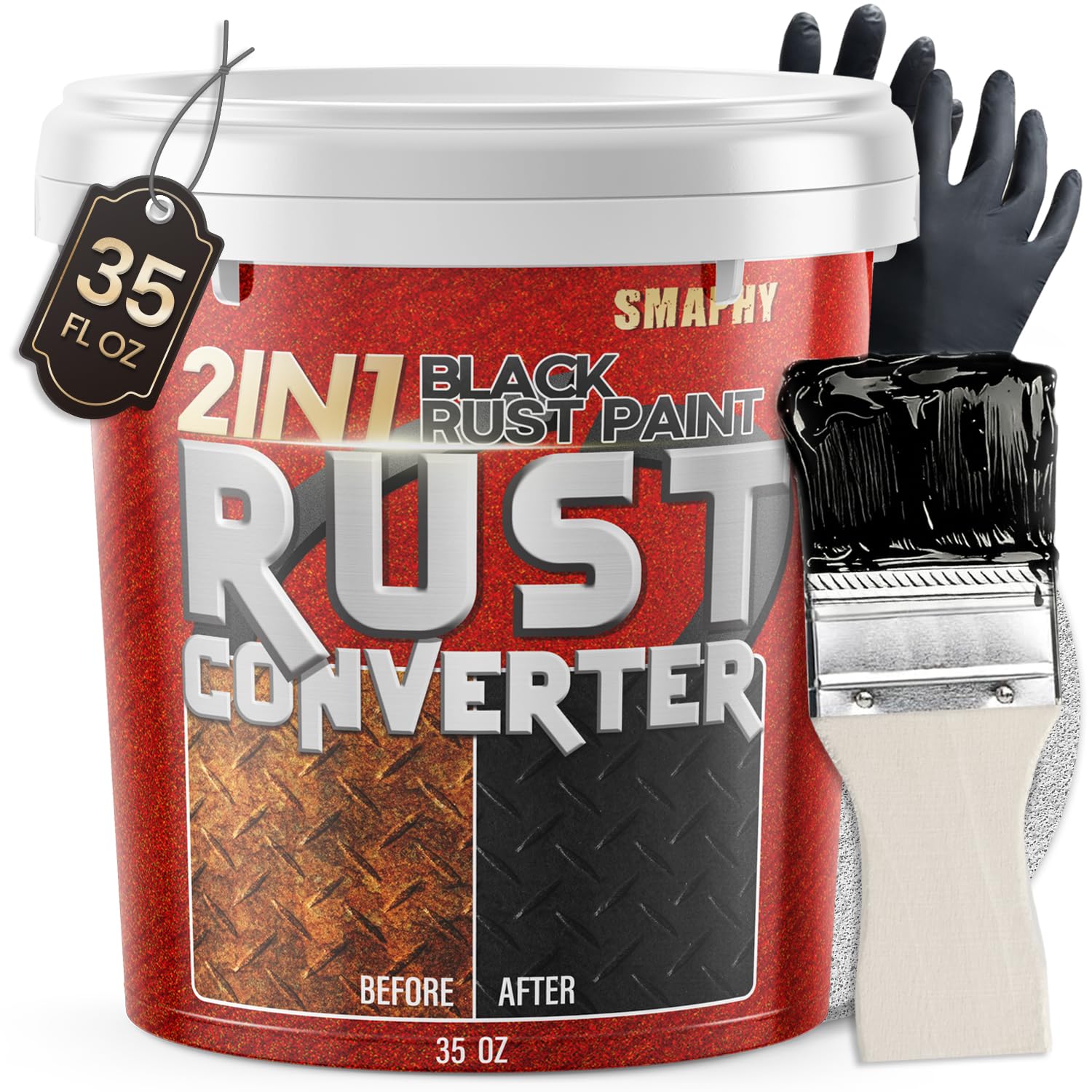 SMAPHY 2 in 1 rust converter bottle pour demonstrates rust treatment