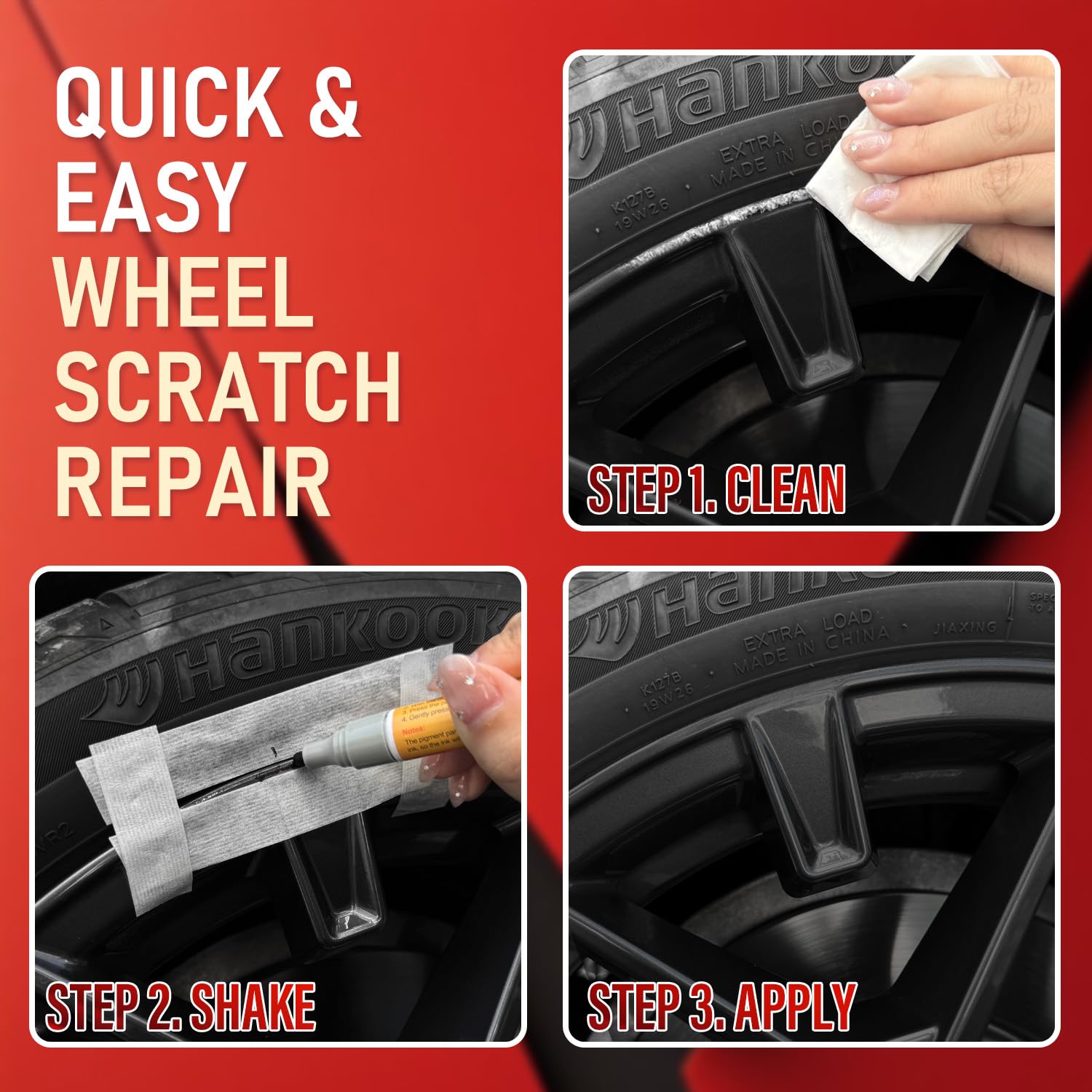 SMAPHY DIY wheel repair steps illustrating a three-step process