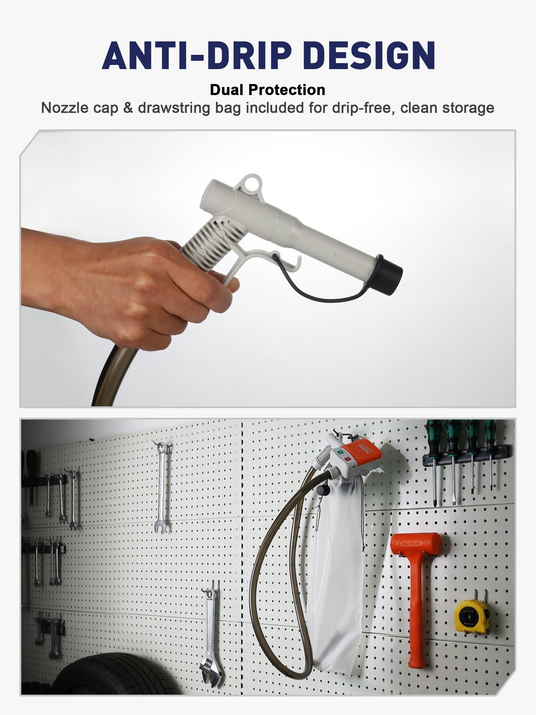 SMART JERRY 6.5-foot discharge hose offers flexible positioning.