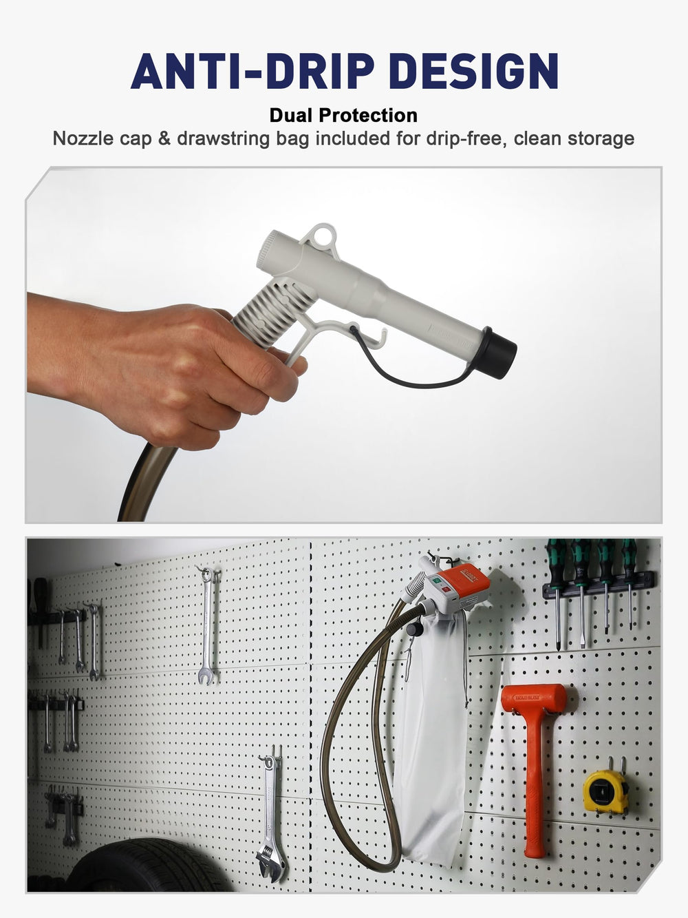 SMART JERRY 6.5-foot discharge hose offers flexible positioning.