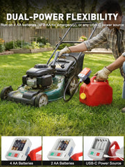 SMART JERRY auto-stop nozzle with audible alarm prevents spills.