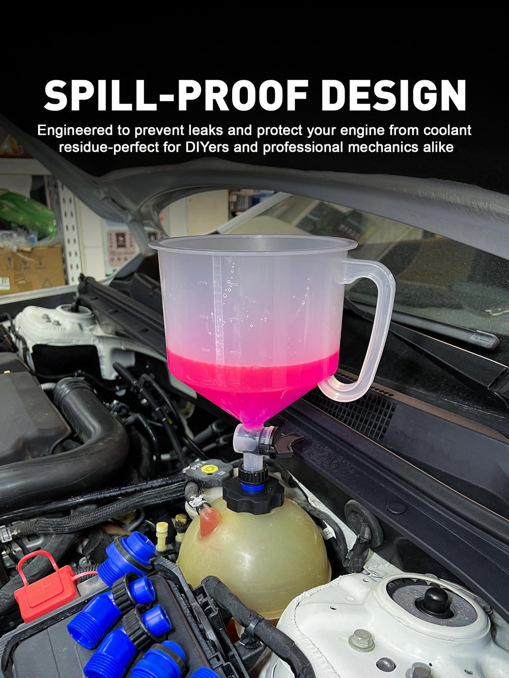SMART JERRY burping funnel design helps vent air during fill.