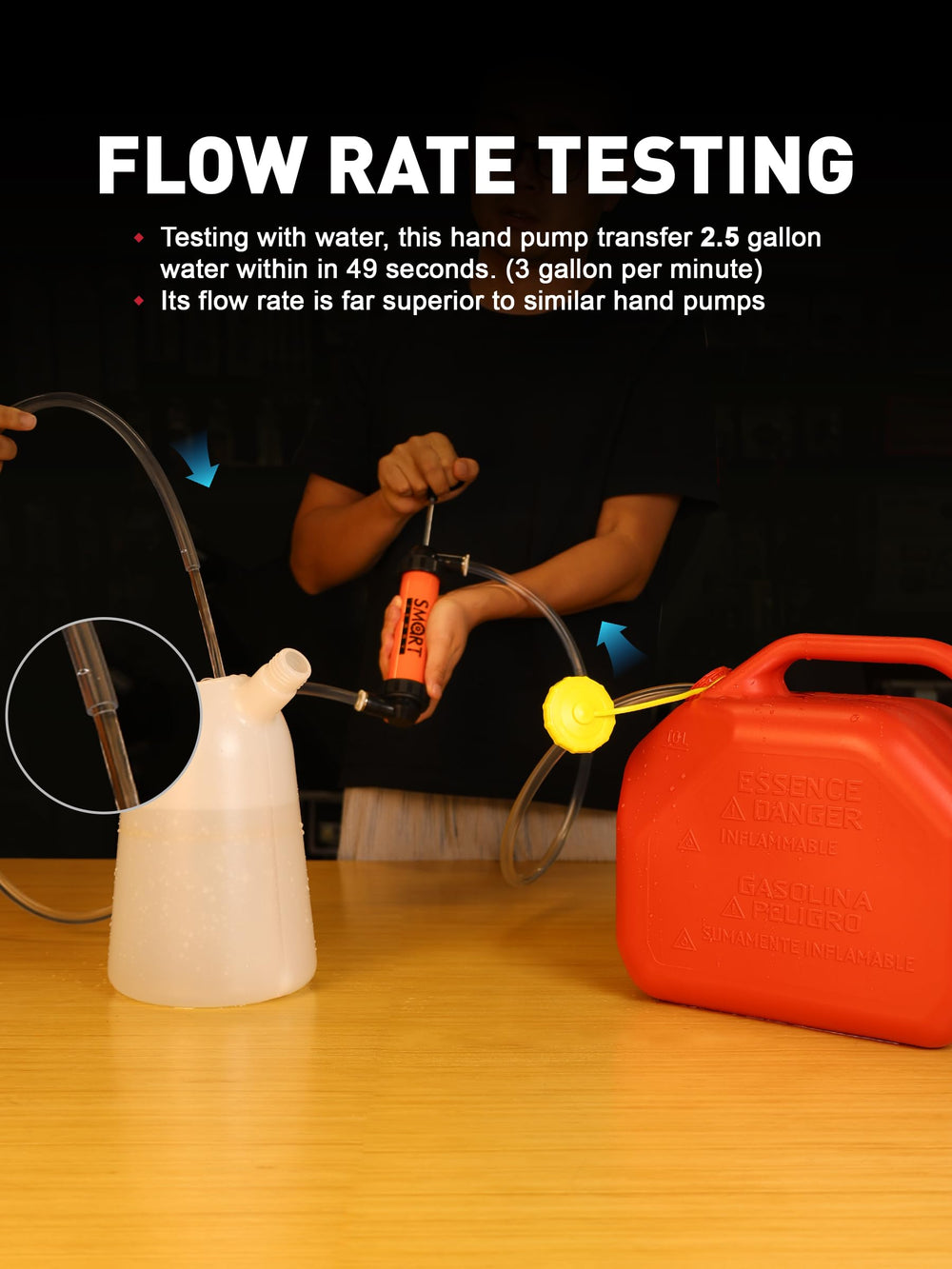 SMART JERRY Siphon Pump draining an oil pan with minimal mess