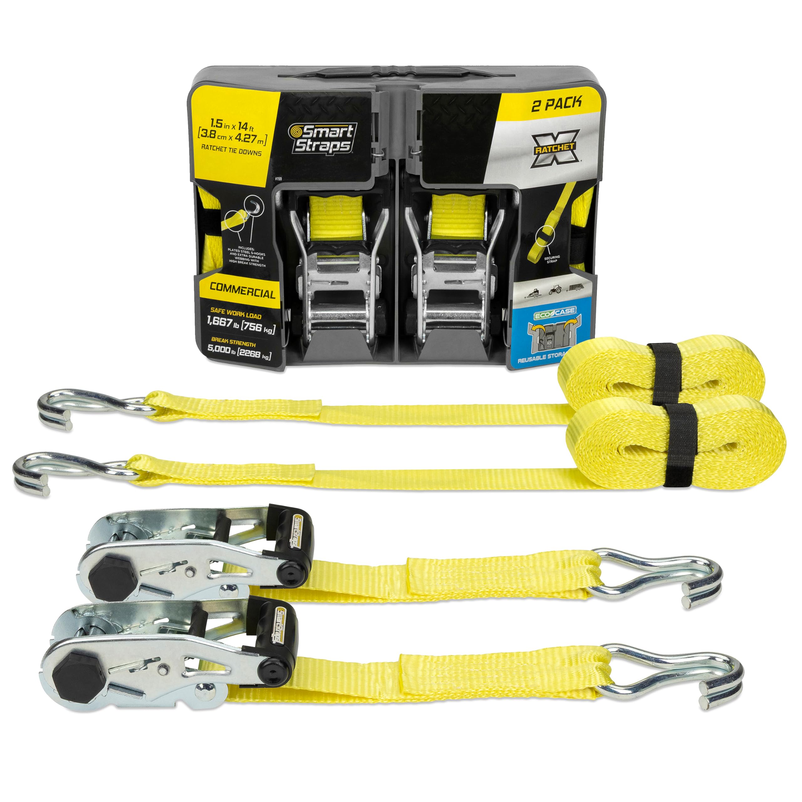 SmartStraps 14ft ratchet strap assembly showing easy securement and setup