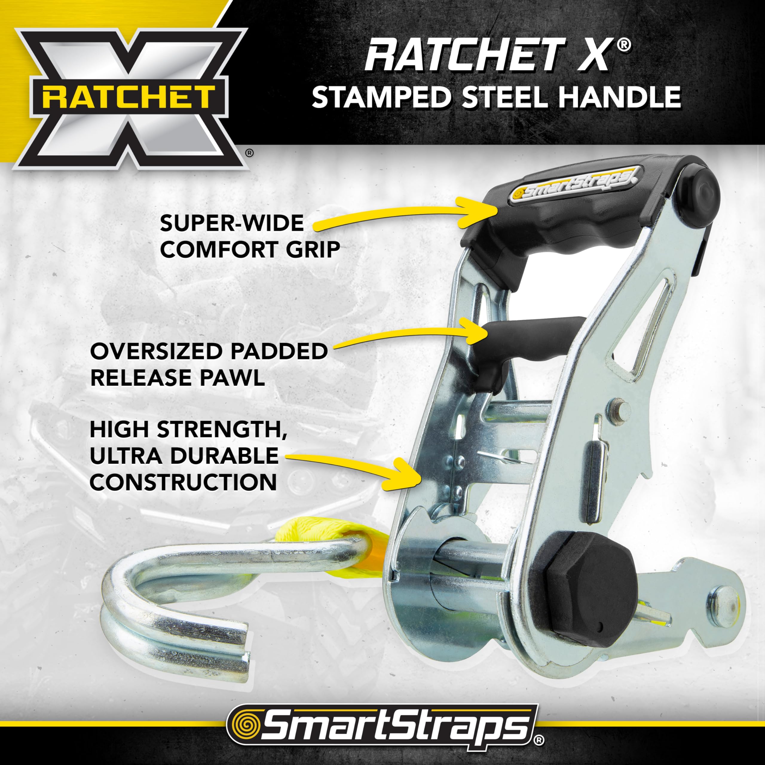 Extra-long webbing end on SmartStraps for hard-to-reach anchors