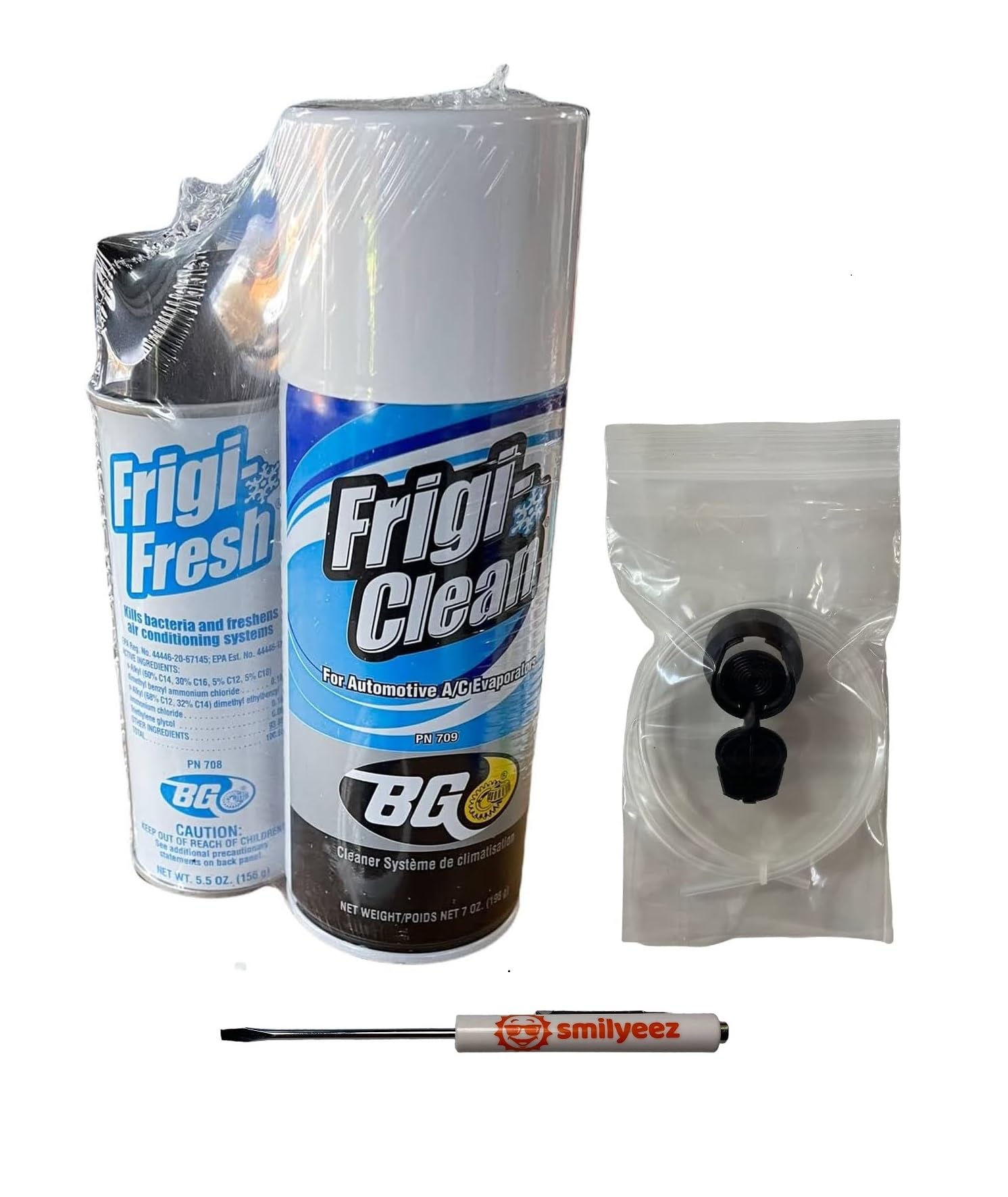 Smilyeez BG Frigi-Clean aerosol bottle ready for evaporator cleaning and odor removal.