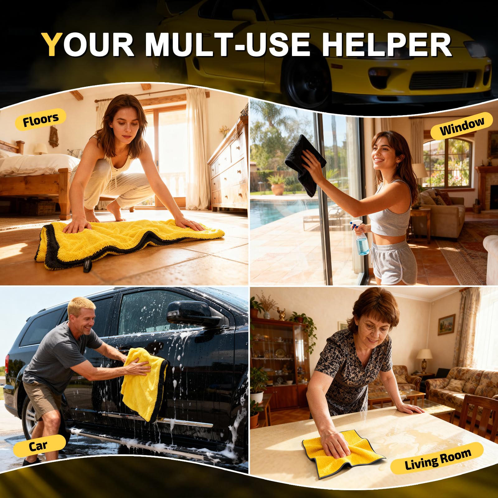 SMINDER 3-pack detailing kit showing versatile towels