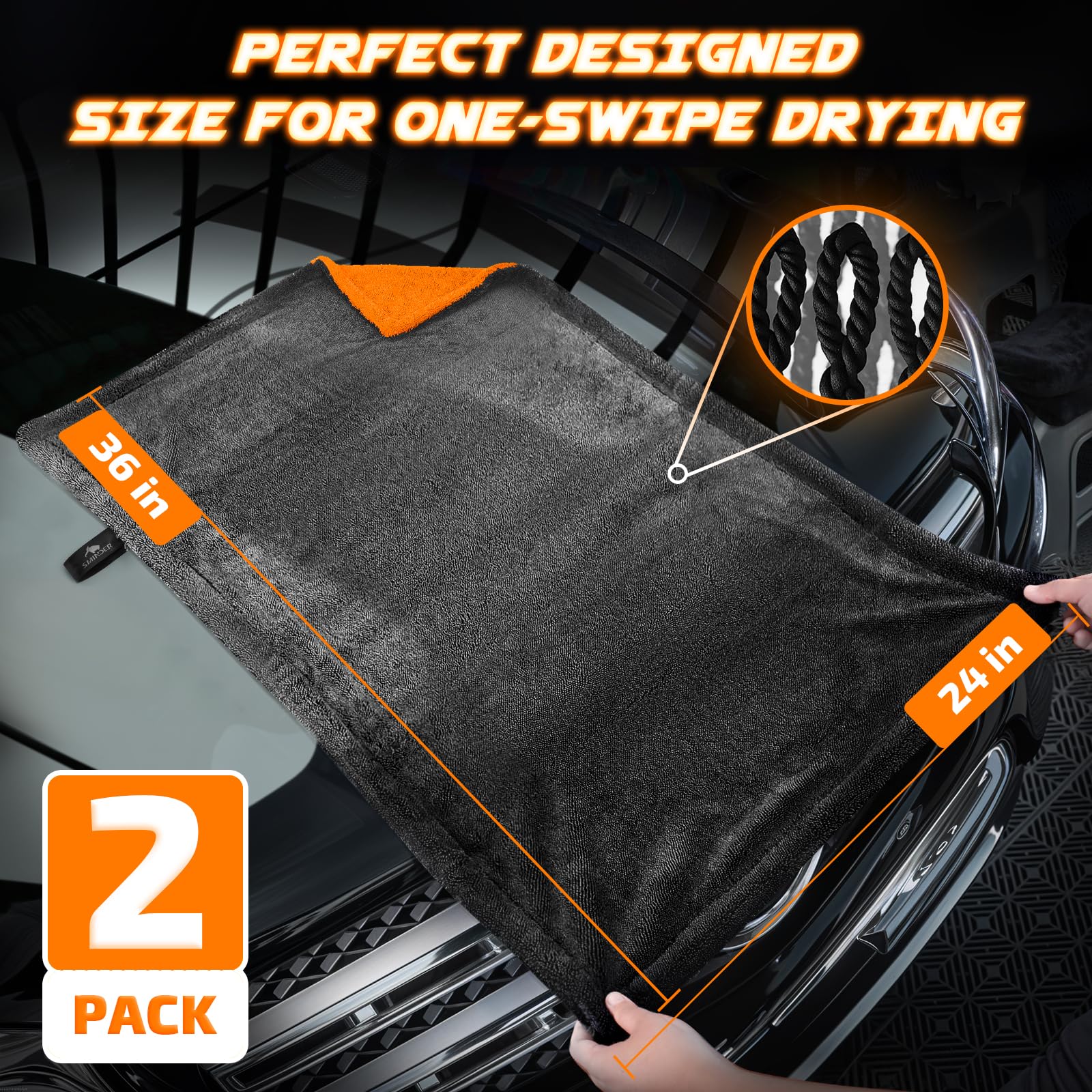 SMINDER twisted-loop fibers illustrate high absorption for fast vehicle drying.
