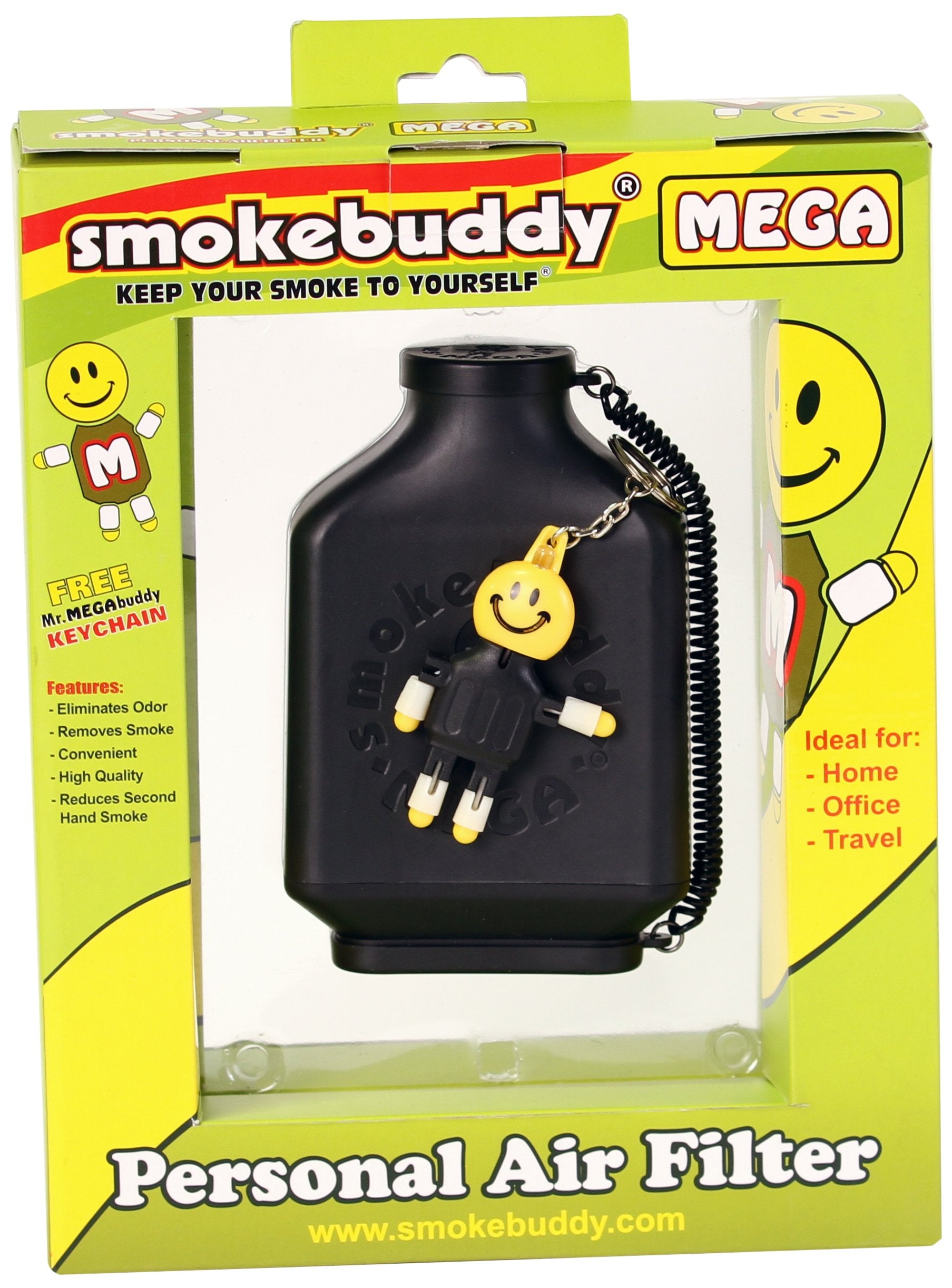 Smokebuddy Mega Black air filter shows a compact design for discreet odor control