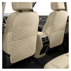 SMOQIO beige seat back protector front view with diamond quilting and clean lines.