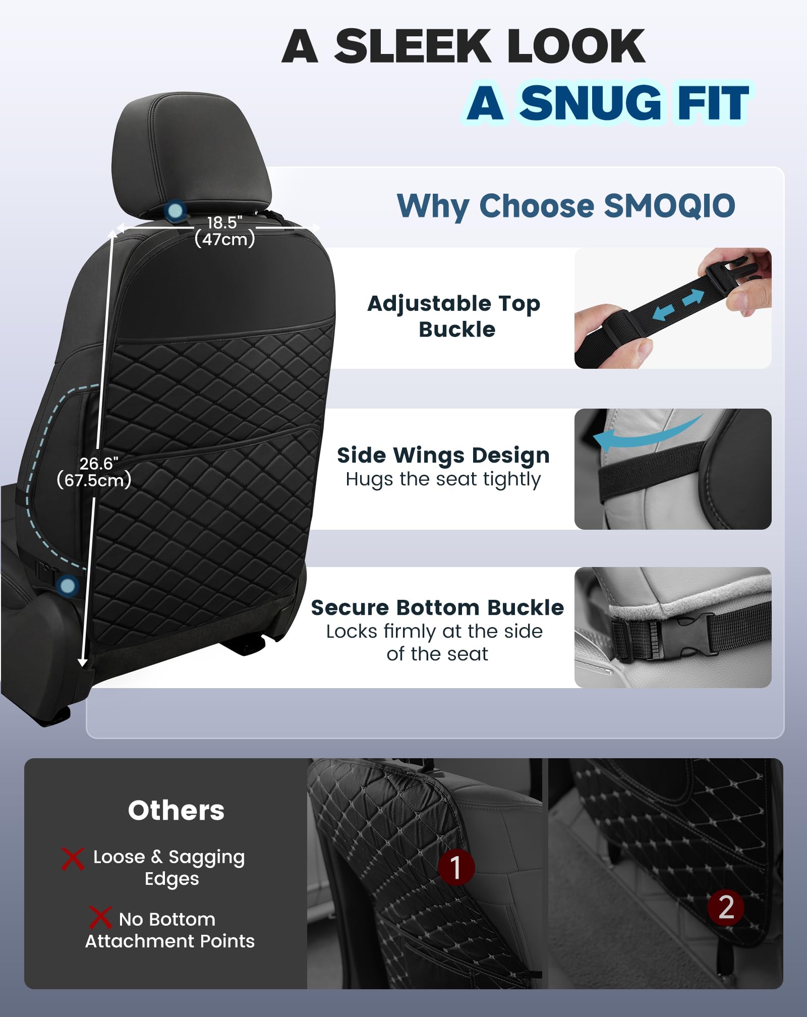 SMOQIO beige back seat protector with secure side straps for a firm fit.