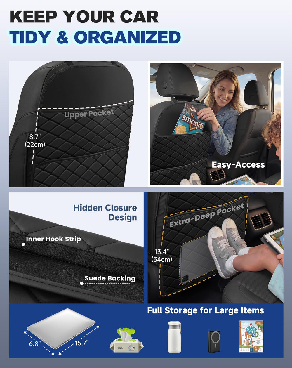 SMOQIO beige back seat protector waterproof surface ready for spills.