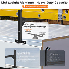 SMOQIO rack showing adjustable length and range for different trailers.