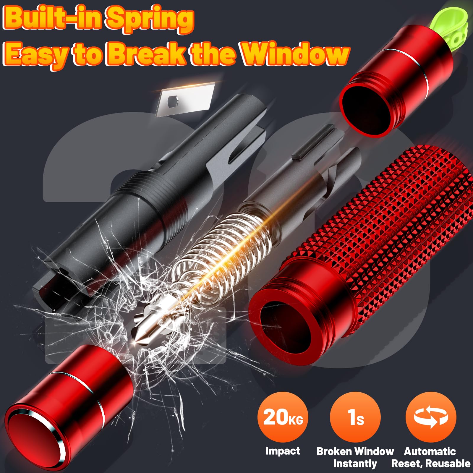 Smosun Safehammer seat belt cutter edge enables fast egress.