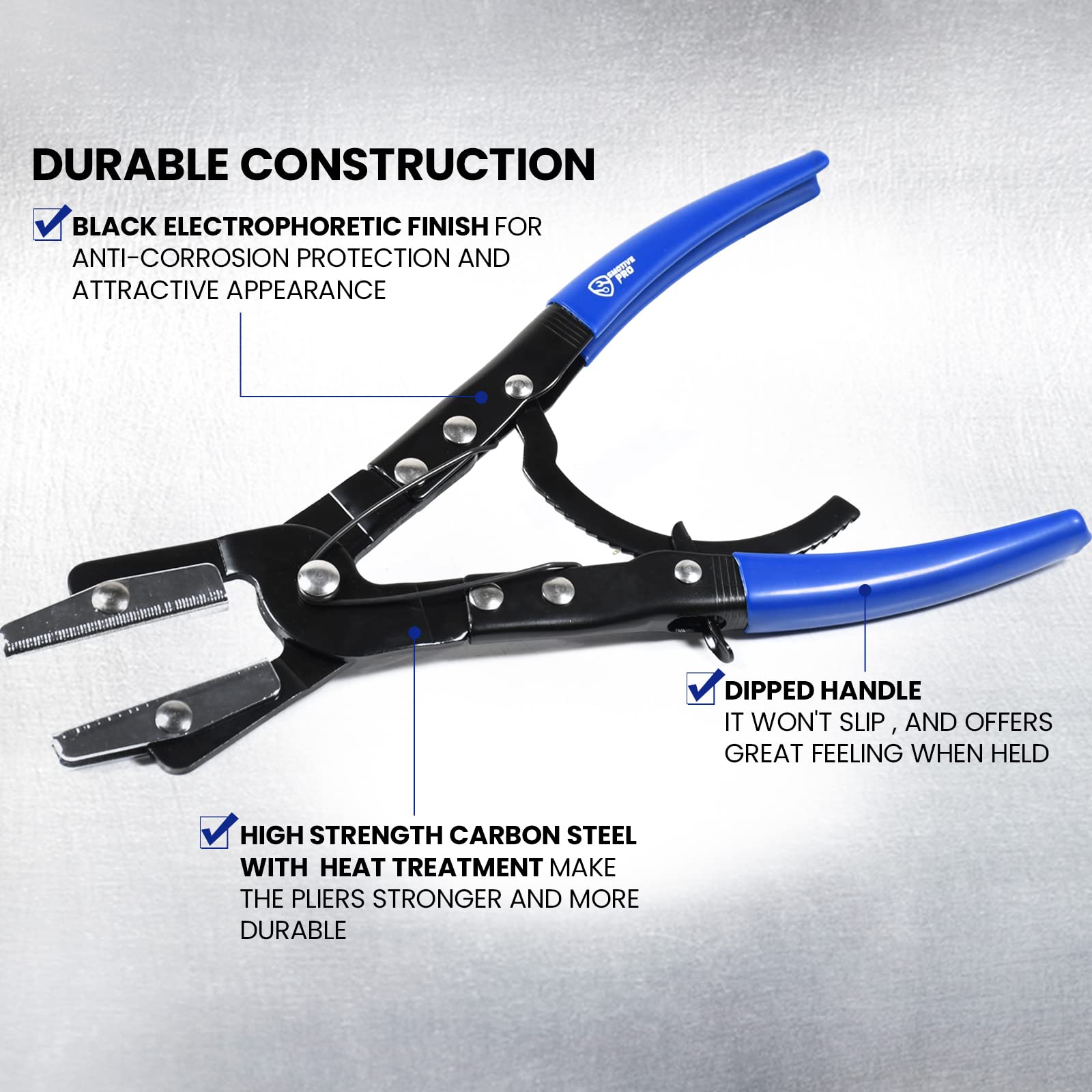 SMOTIVEPRO 12-inch jaws clamp large coolant hoses without slipping.