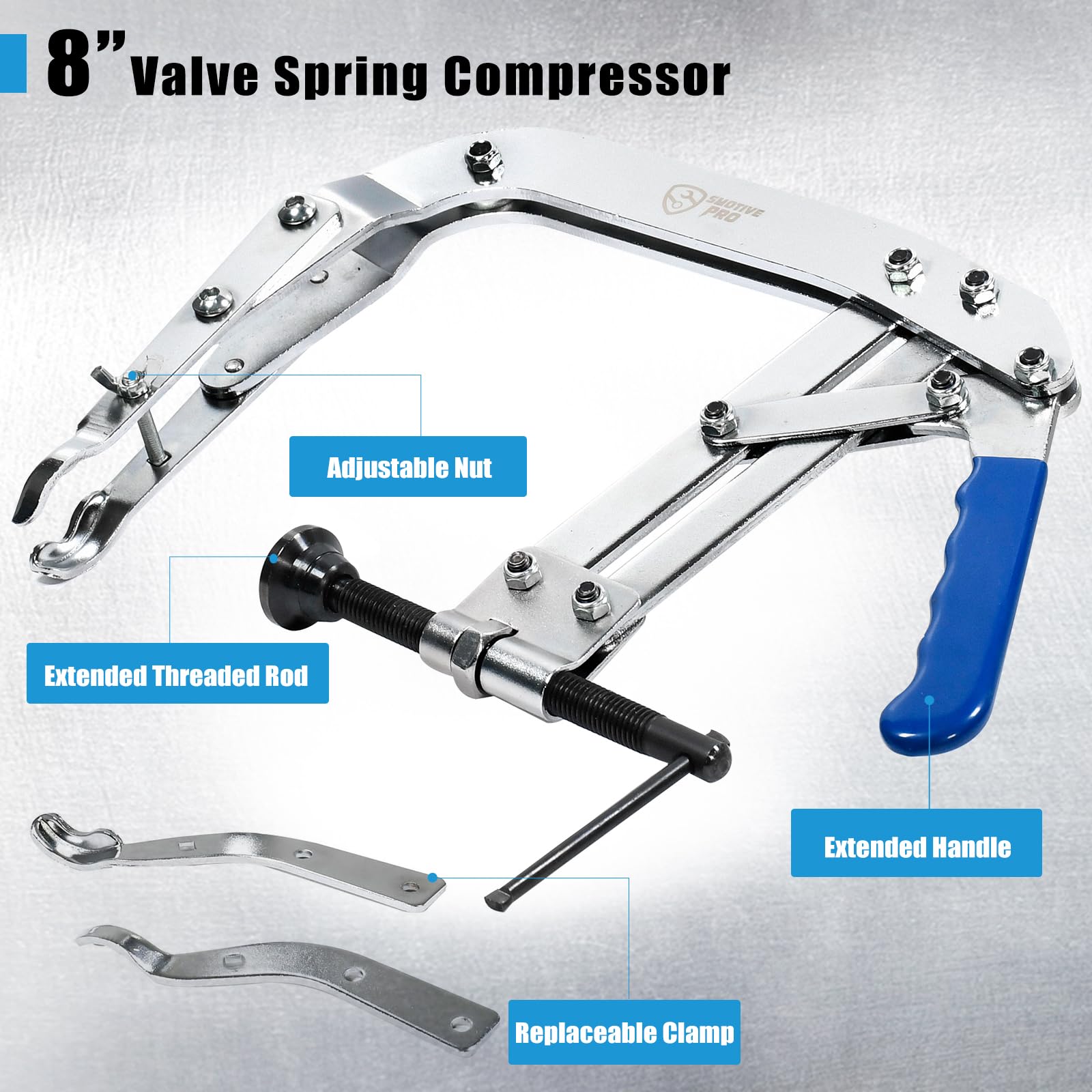 SMOTIVEPRO 8-inch valve spring compressor tool side view ideal for cramped engine bays.