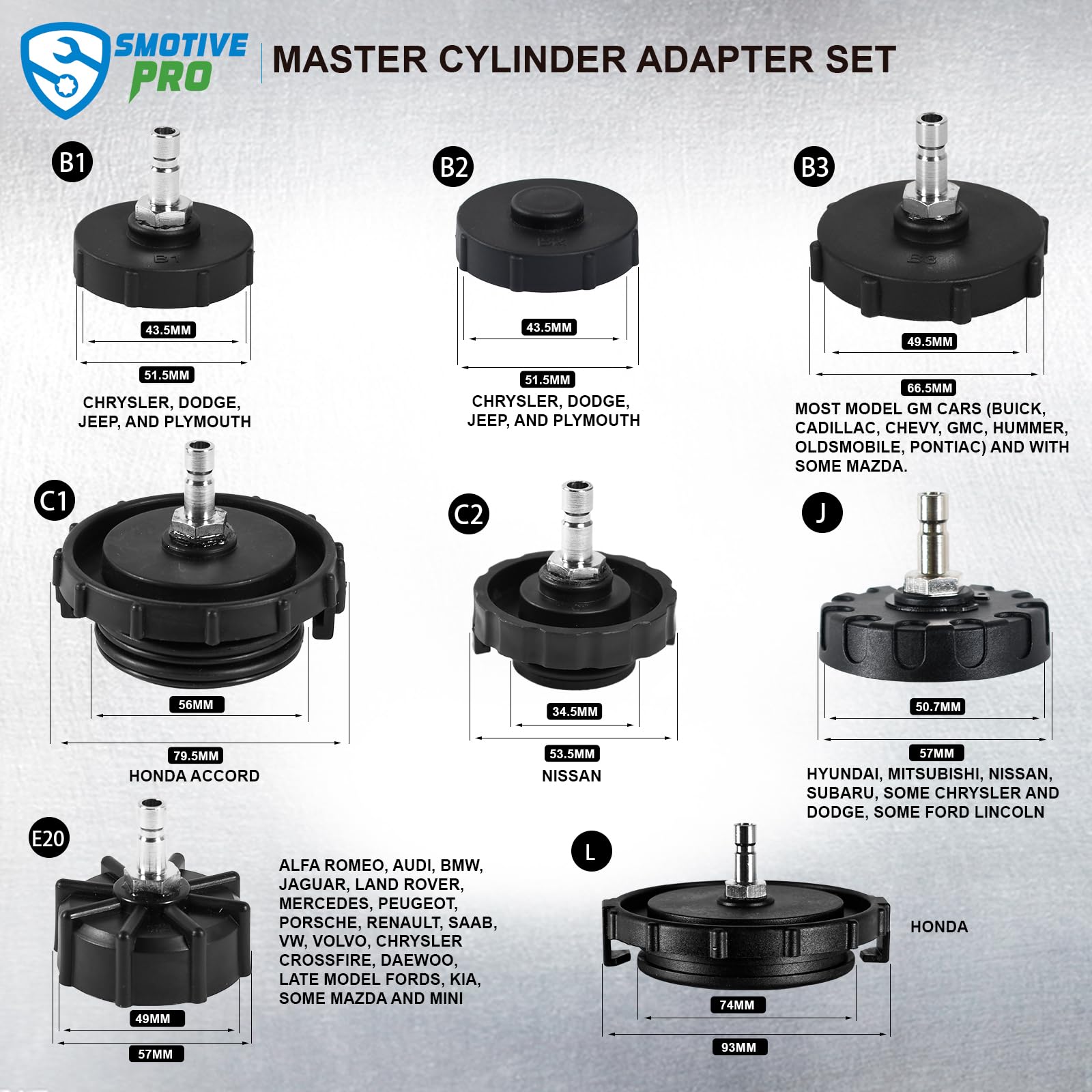 SMOTIVEPRO nylon inner adapters visible, emphasizing airtight seal during bleeding