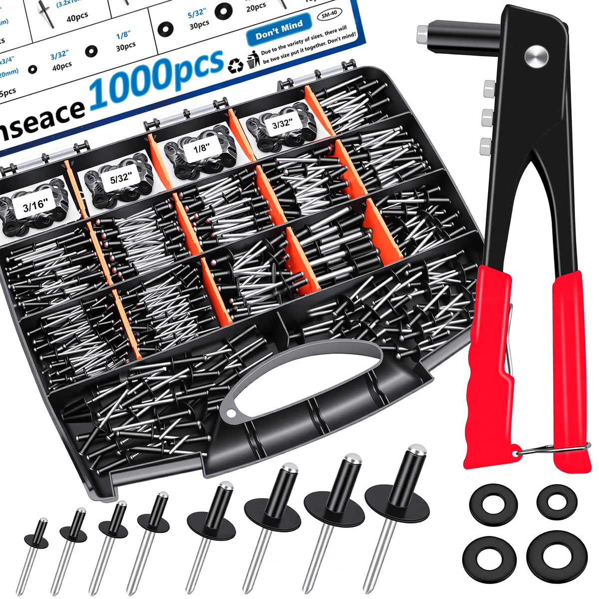 smseace 1001Pcs rivet kit box keeps metal projects organized and ready.