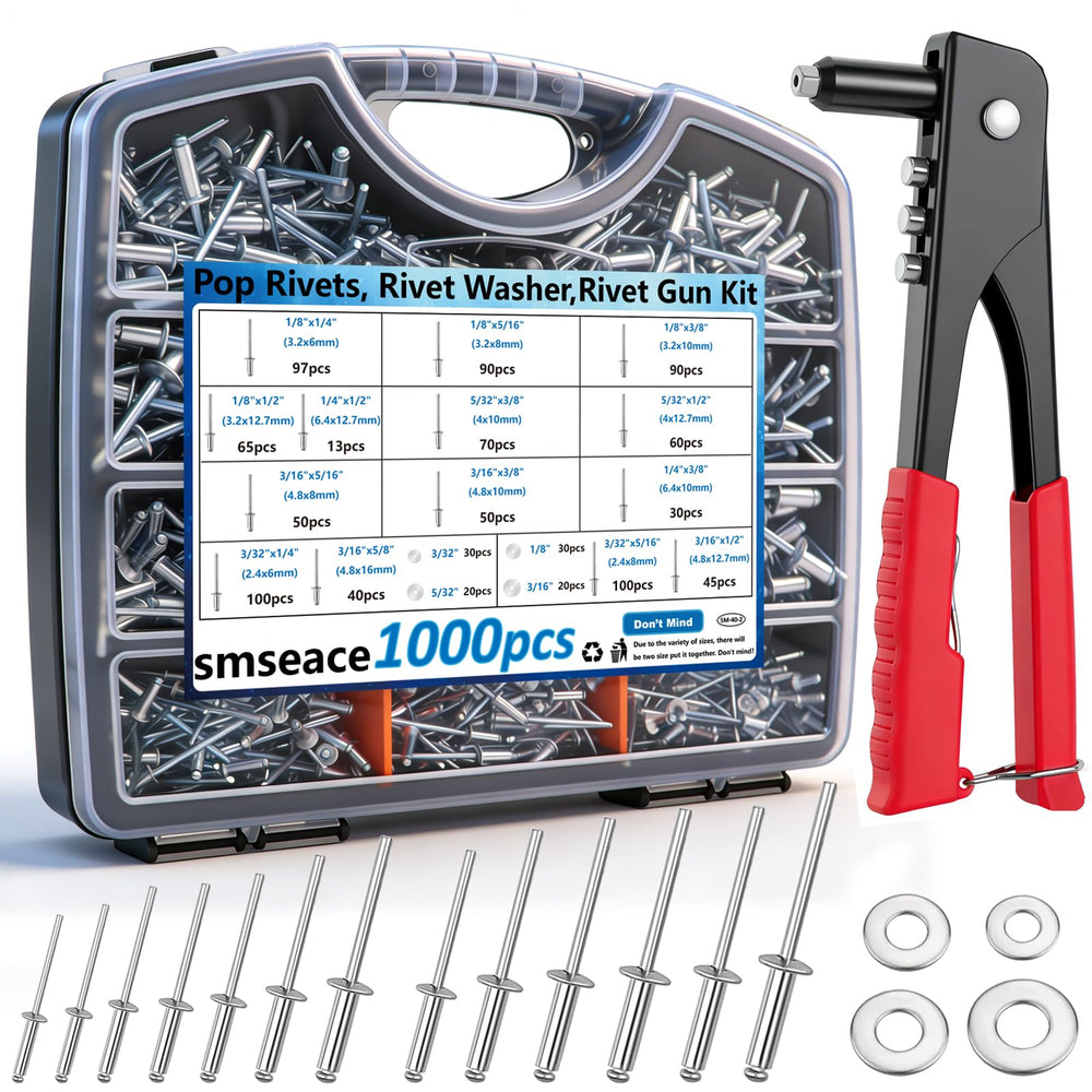 Smseace rivet gun kit in a portable toolbox for easy organization and access