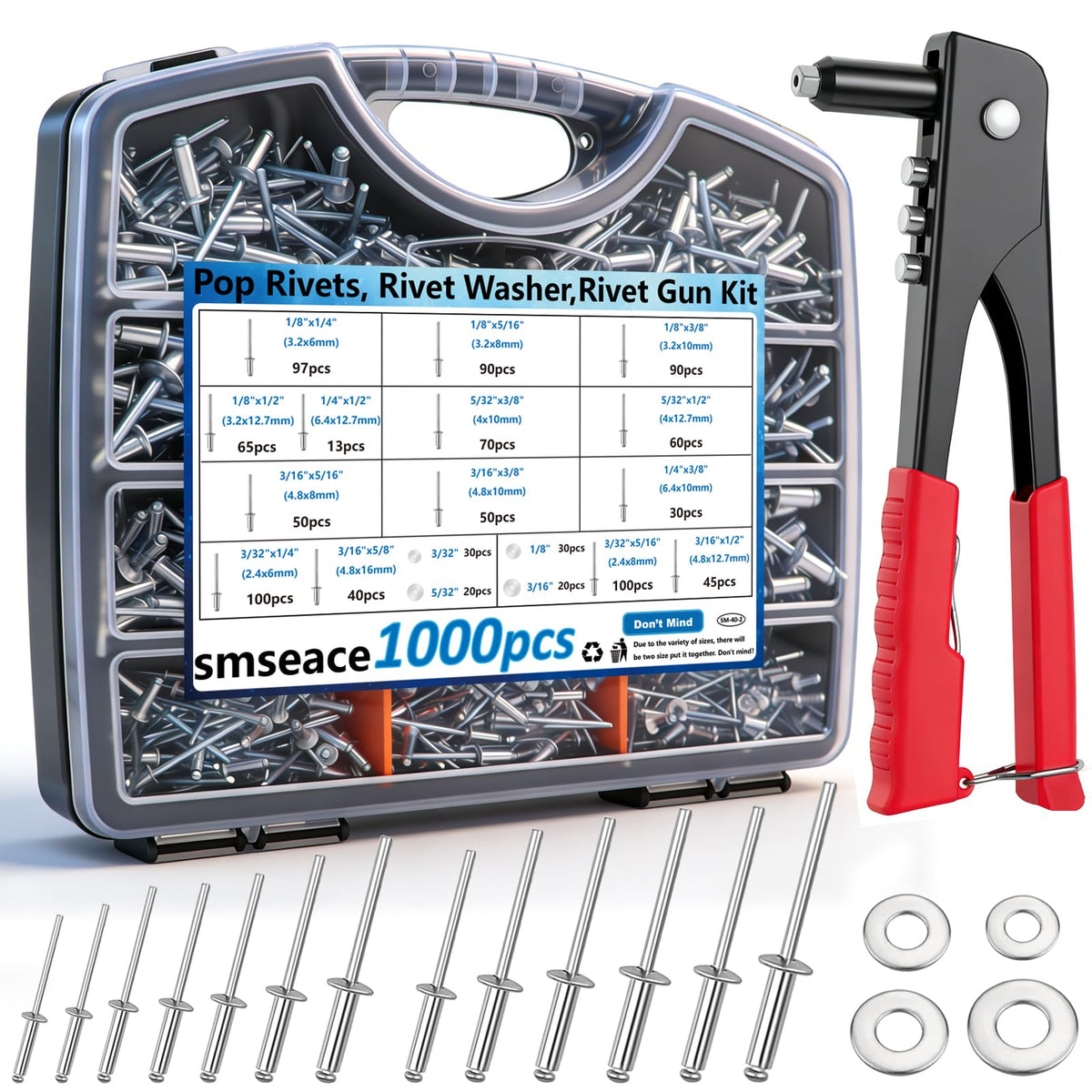 Smseace rivet gun kit in a portable toolbox for easy organization and access