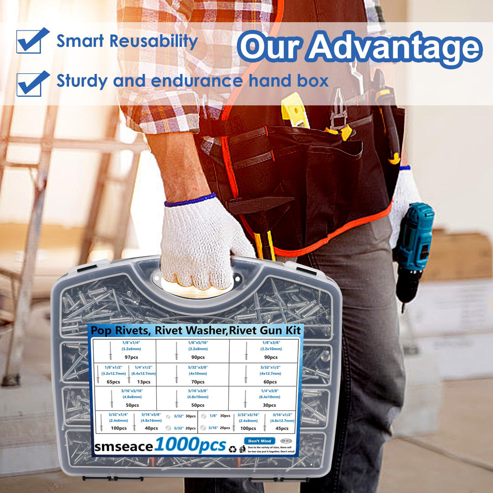 Smseace rivet gun nozzle sizes enabling versatile fastening options