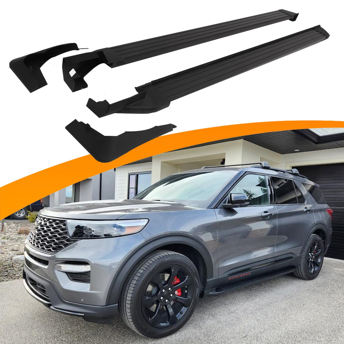 Snailfly running boards installed on Ford Explorer side step for easy entry.