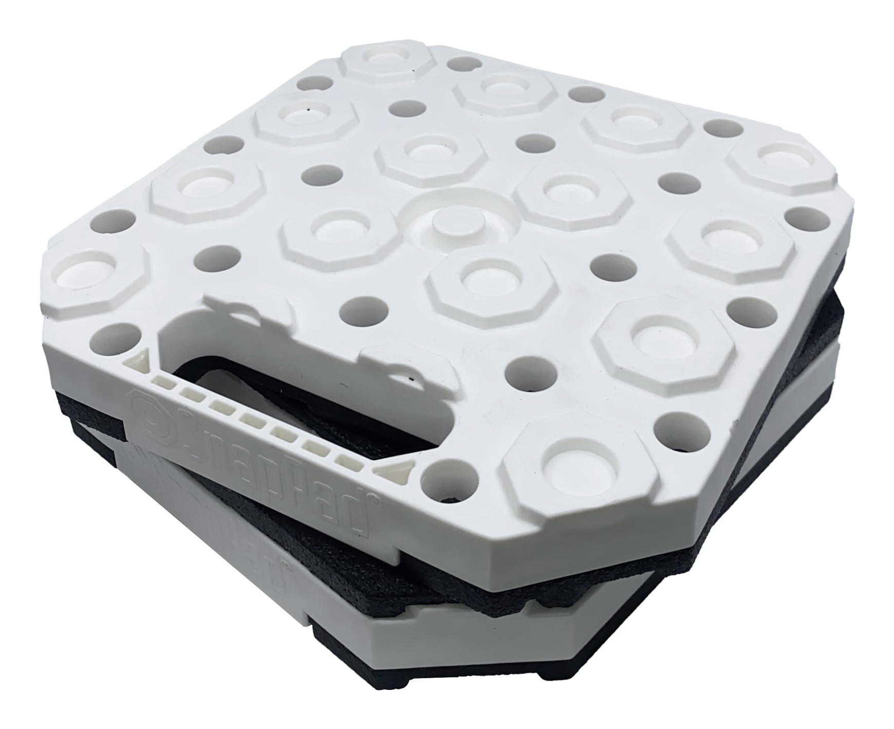 SnapPad StakPad stacking configuration shows versatile column or pyramid setup