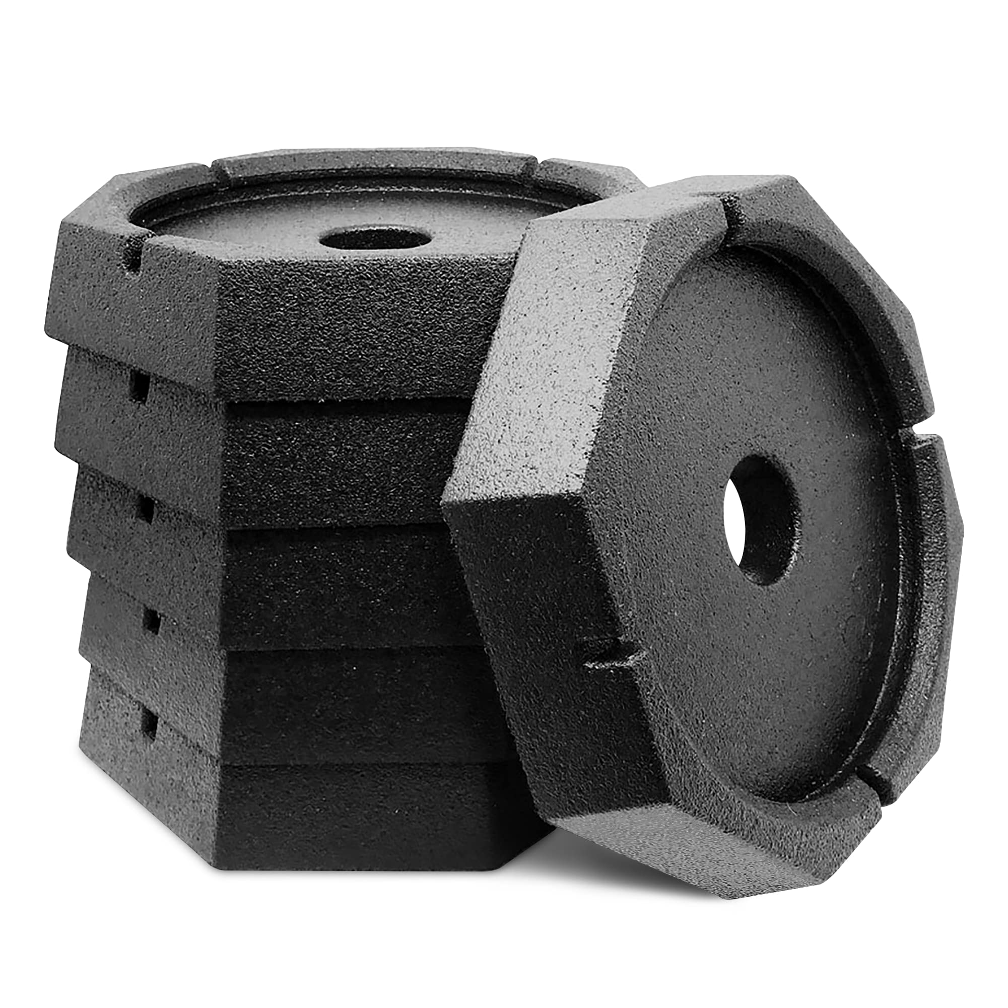 SnapPad Xtra 6-pack leveling blocks installed on RV jacks for stable setup