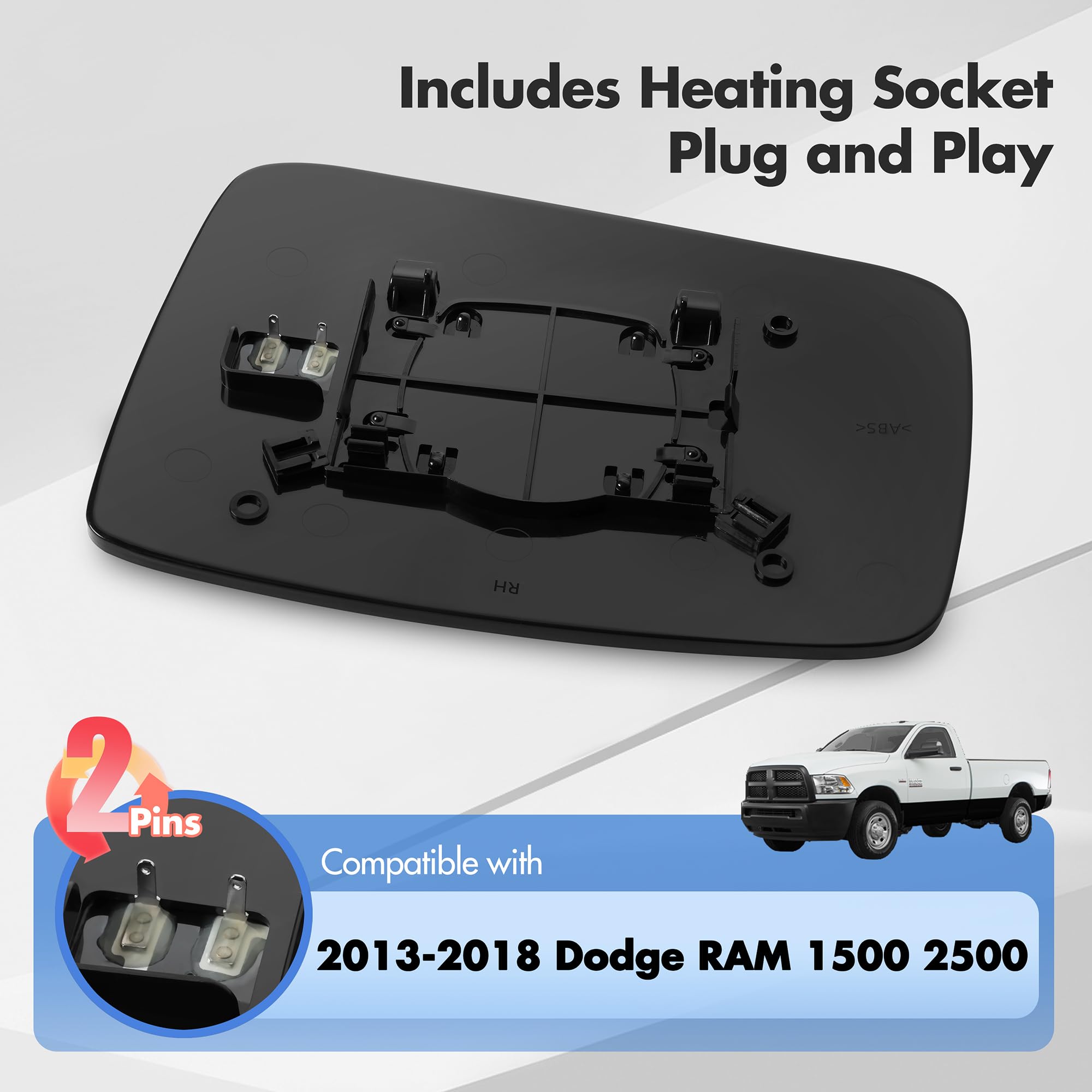 SNEMEEY right-side mirror glass with rear holder for easy Ram installation