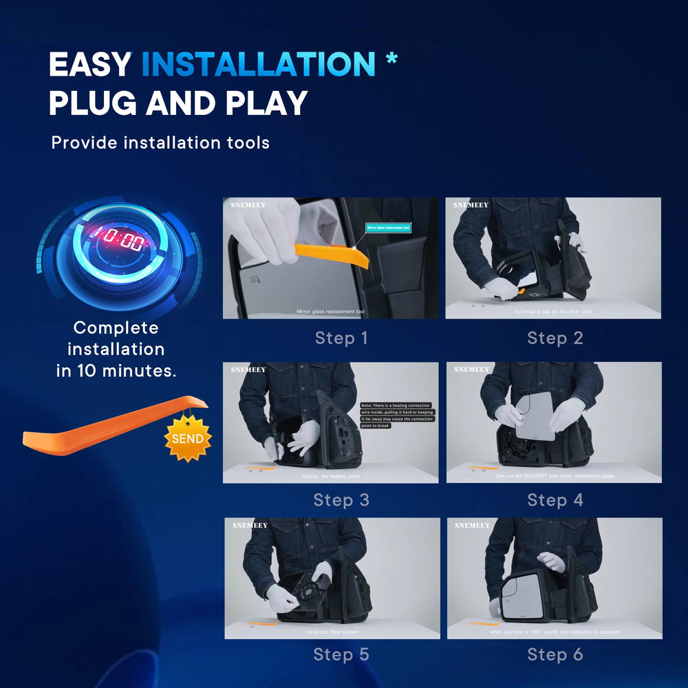 SNEMEEY installation guide simplifies mirror replacement.