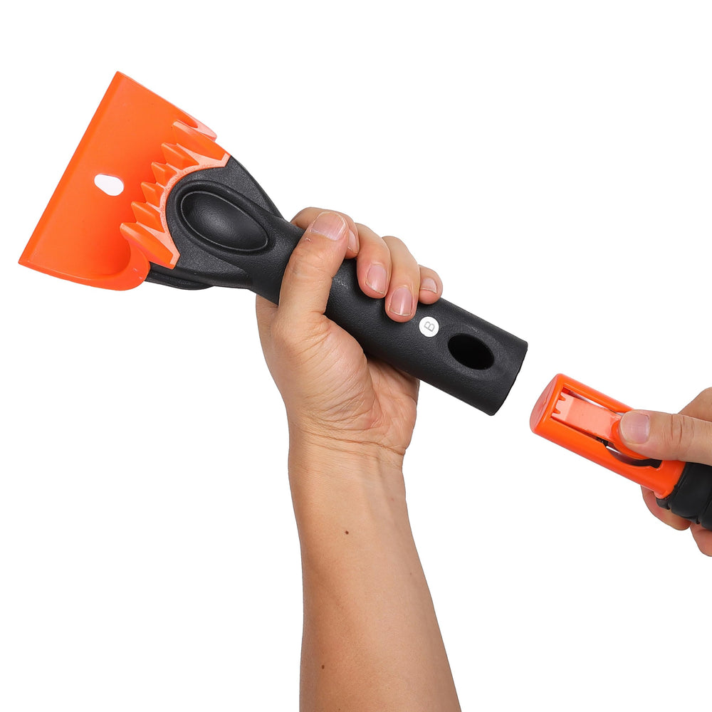Snow MOOver inclusions include Squeegee, brush head, ice scraper, and extender.