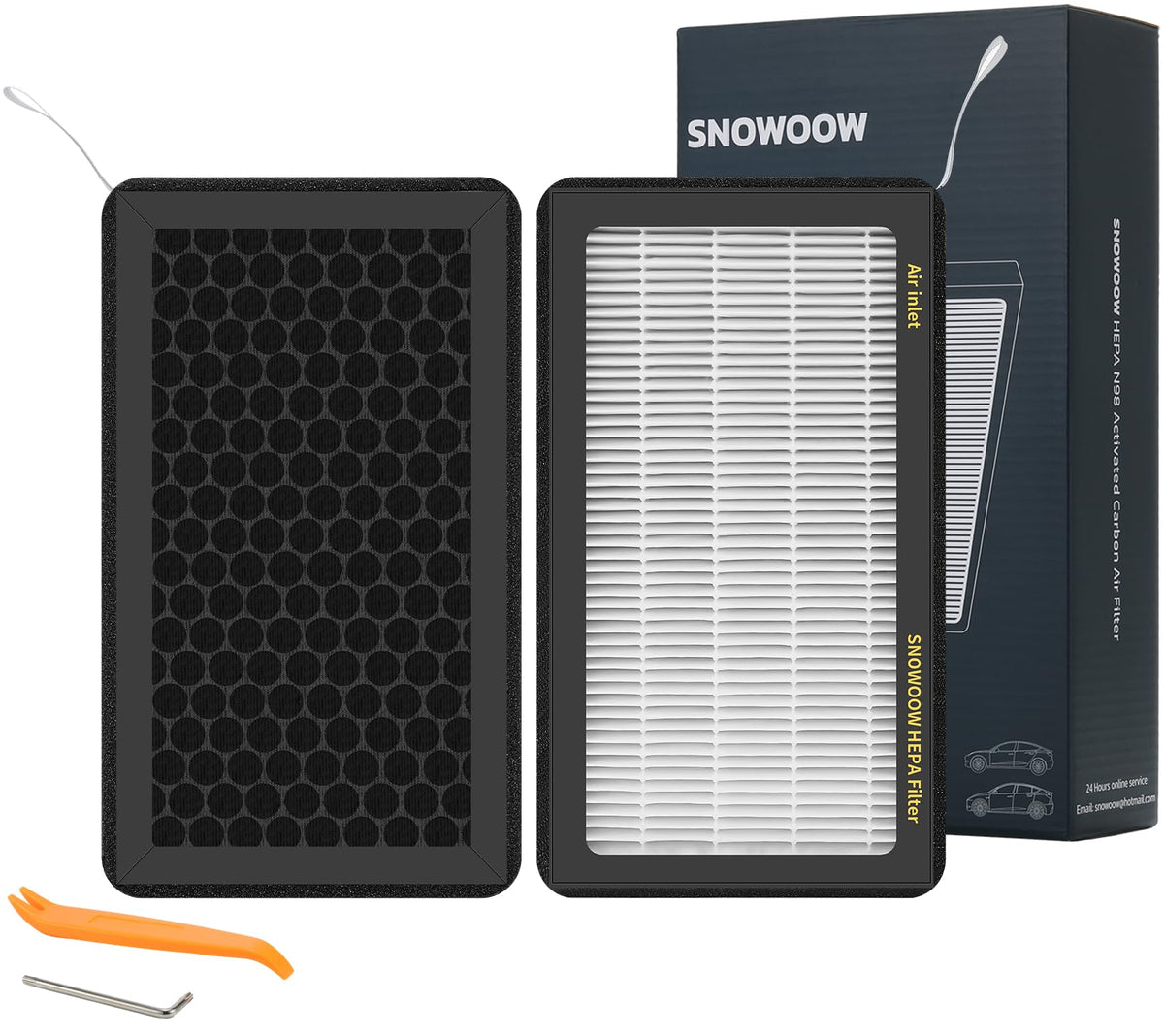 SNOWOOW Tesla Model 3/Y HEPA filter pack front view for a fresher cabin.