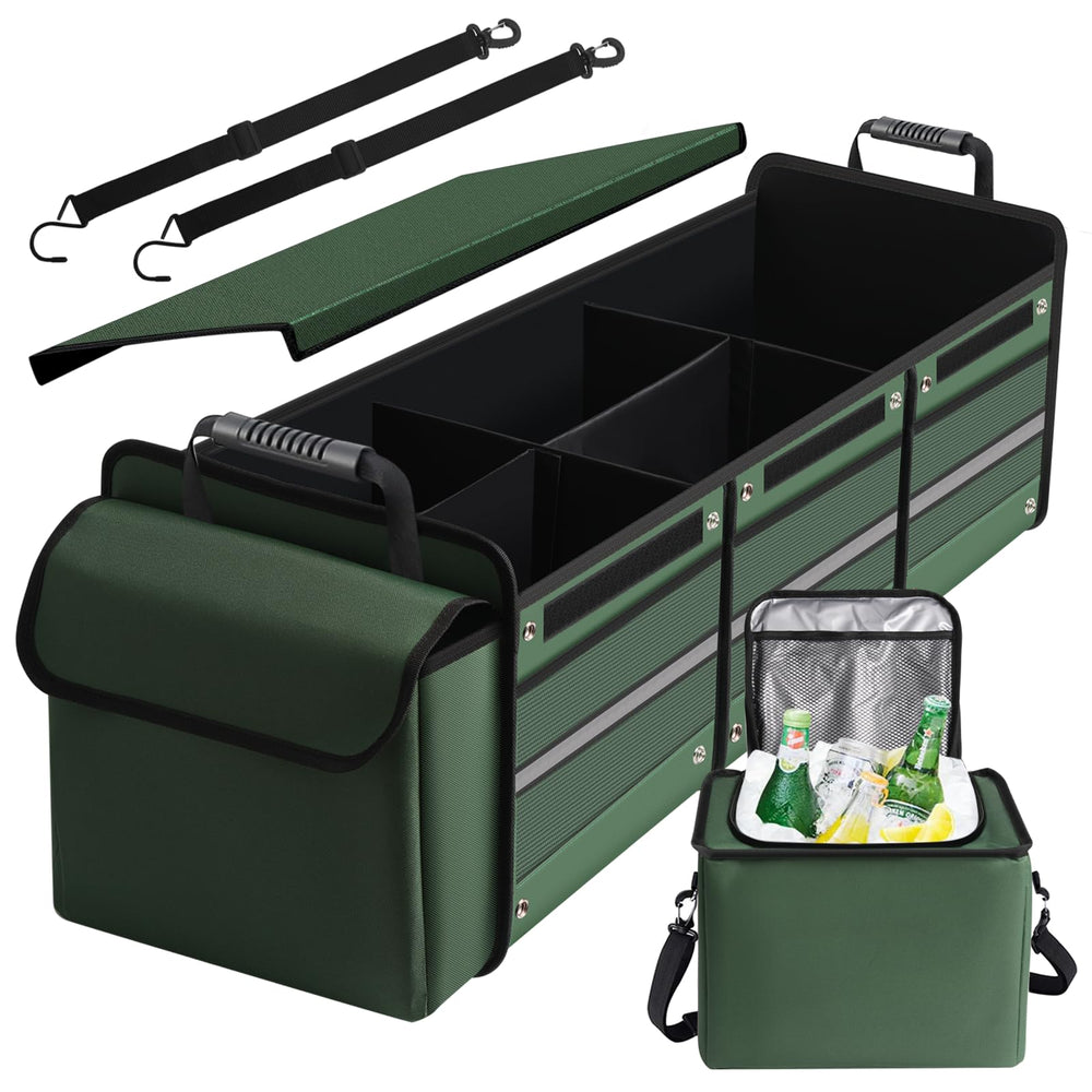Snuopfy trunk organizer with three compartments for versatile storage