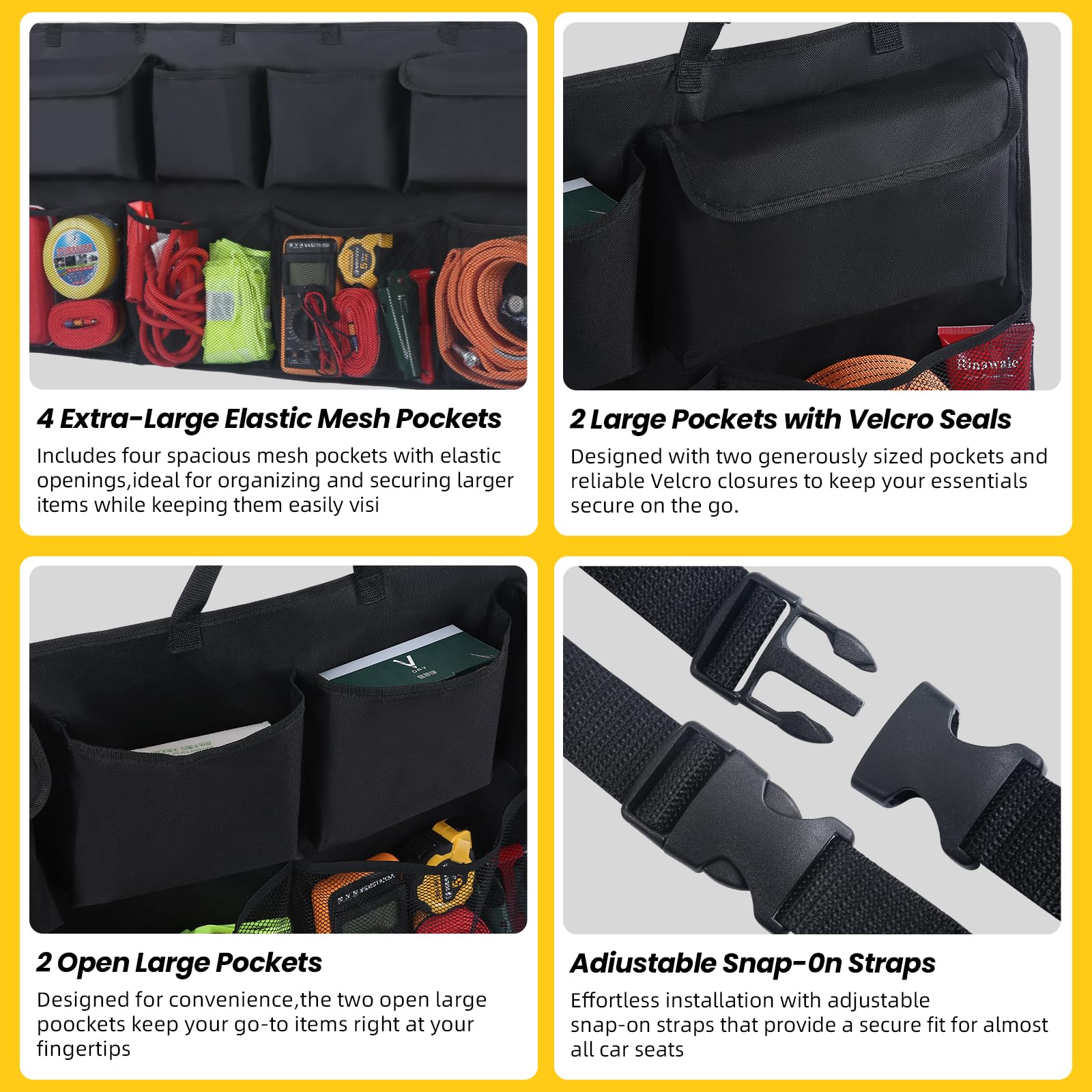 Snuopfy trunk organizer open pockets maximize space and easy access.