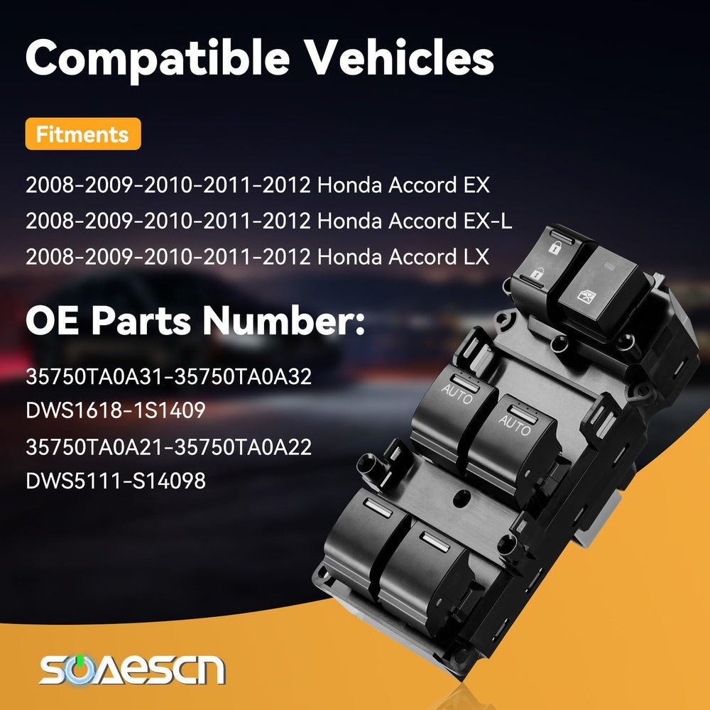 SOAESCN Honda Accord window switch closeup showing tactile buttons for precise control