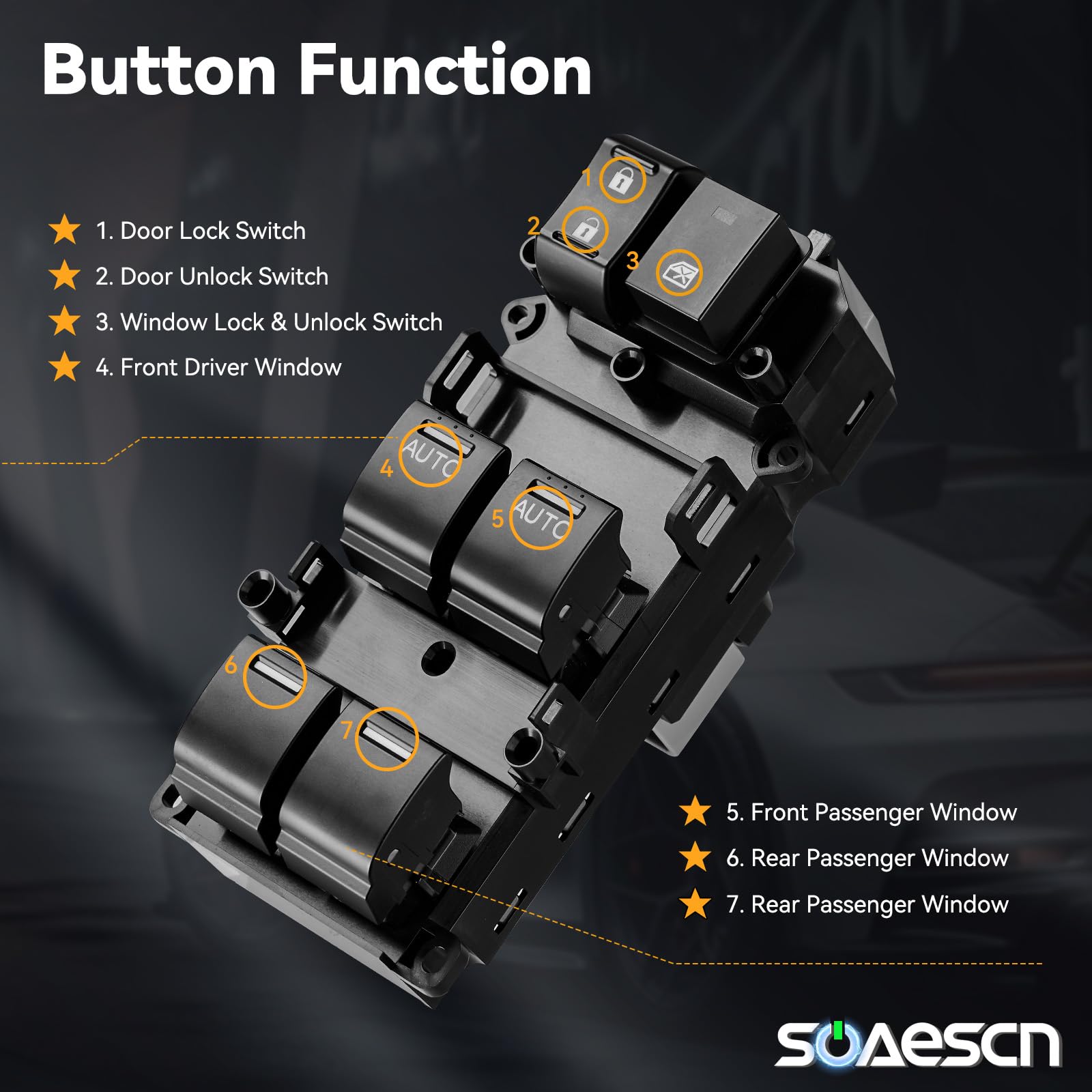 SOAESCN Honda Accord window switch installed on door panel for seamless OEM-style fit