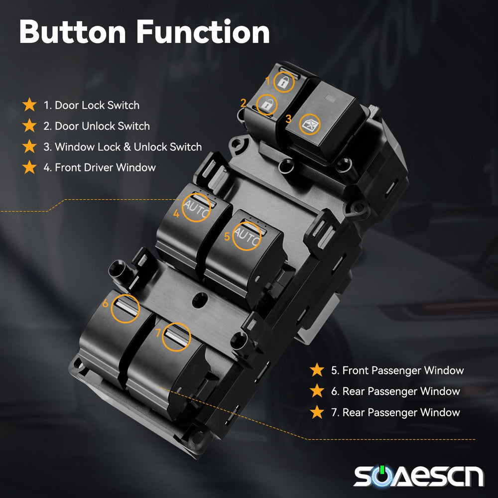 SOAESCN Honda Accord window switch installed on door panel for seamless OEM-style fit