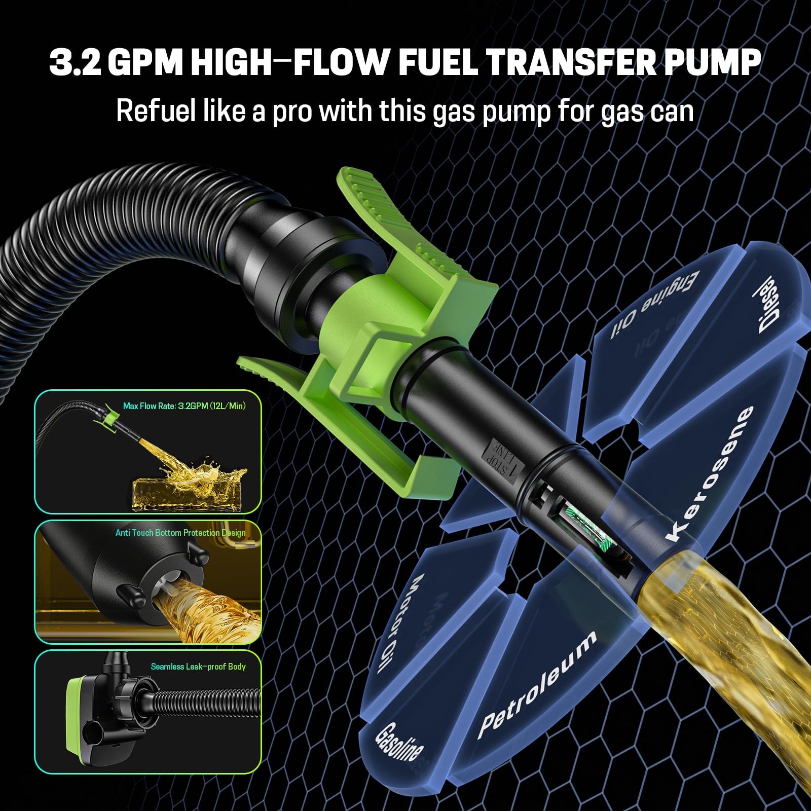 SoakSea portable fuel transfer pump ready for quick tank emptying.